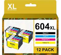 TRAHOO-604XL Pack de 12 Compatible Cartouche pour Epson XP 2200 pour Epson 604 XL pour Expression Home XP-2200 XP-2205 XP-3205 XP-3200 XP-4200 XP-4205 Workforce WF-2910DWF WF-2930DWF WF-2935DWF