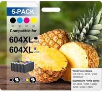 TRAHOO-604XL Pack de 5 Compatible Cartouche pour Epson XP 2200 pour Epson 604 XL pour Expression Home XP-2200 XP-2205 XP-3205 XP-3200 XP-4200 XP-4205 Workforce WF-2910DWF WF-2930DWF WF-2935DWF