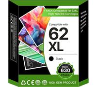 TRAHOO-62XL 62 XL Cartouche d'encre Remplacement pour HP 62 Noir pour HP Encre 62 XL pour OfficeJet 200 250 5742 5740 Envy 7640 5540 5640 5646 5548 5545 5547 5642 (1 Noir, 1 Pack)