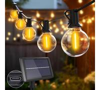 TRAHOO-75FT Solar String Lights Outdoor, 30+3 LED Patio Lights Solar Powered with Shatterproof G40 Bulbs, 4 Light Modes Hanging Solar Lights Outdoor Waterproof for Backyard Garden Party Balcony Decor