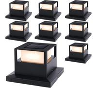 TRAHOO-8 Pack Solar Post Cap Lights, Outdoor Garden Powered Fence Lights with SMD LEDs Waterproof Light Decorative for Deck or Patio Decor, Fits 4x4, 5x5 6x6 Wooden Posts, Black-8 Set