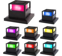 TRAHOO-8 Pack Solar Post Cap Lights, Outdoor RGB Color Changing Fence Post Light Solar Powered Caps for Deck, Patio, Garden Decor, High Brightness SMD LED Lighting, Fits 4x4, 5x5 or 6x6 Wooden Posts
