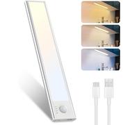 TRAHOO-9Inch Under Cabinet Lighting, USB Rechargeable Motion Sensor Lights Indoor, 3 Colors Dimmable Closet Lights Battery Operated, Wireless LED Light Bar for Kitchen, Stairs, Cupboard
