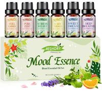 Trahoo-Aeshory Huiles Essentielles Blend Set Mood Essence 6x10ml, Huiles Essentielles Aromathérapie Naturelle Pour Diffuseur, Spa, Relax - Soulager Le Stress, Doux Rêves, Humeur Détendue, Pure Zeste