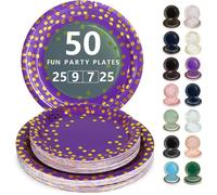TRAHOO-Assiette Jetable Anniversaire 50 Pièces Violet Or Vaisselle en carton - 25 Assiettes Plateaux 23cm & 25 Assiettes Des[J57]