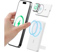 Trahoo-Batterie Externe Magn¿¿Tique 5000mah, Chargeur Portable ¿¿ Chargement Rapide Sans Fil, Power Bank Slim Avec Support Pliable, Mini Pack De Batterie Compatible Avec Iphone 14/15/16 (Blanc)
