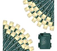 TRAHOO-Battery Operated Christmas Lights, 33 FT 100 LED Mini String Lights with Timer and 8 Modes, Green Wire Outdoor Waterproof String Lights for Tree Xmas Indoor Holiday Party Garden Decor, Warm Wh