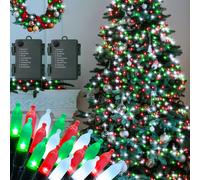 TRAHOO-Battery Operated Christmas Lights, Red White Green 2 Pack 23ft 70 LED Mini String Lights 8 Modes Twinkle, Multicolor Christmas Tree Lights Waterproof Outdoor for Party, Garden, Home Decor