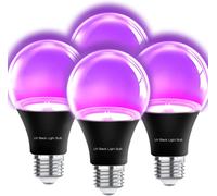 TRAHOO-Black Lights Bulbs, 6W A19 E26 Bulb,Wavelength Level 385-400nm,UV LED Bulbs for Black Light Party Birthday Wedding Christmas Body Paint, Fluorescent Poster, Neon Glow£¿4pack