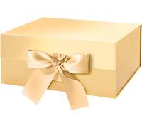 TRAHOO-Boîte Cadeau Magnétique avec Ruban, Petite Boîte Cadeau Vide Or avec Couvercle, 24,13 x 17,78 x 10,16 CM