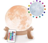 TRAHOO-BulbHead 14633 Full Decorative & Realistic 3-D LED Moon Lamp-16 Color Options & 16 Brightness Levels Remote Control & Rechargeable Light, 6.5 Inch, White