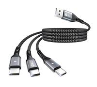 TRAHOO-Câble USB vers USB C 1.2m, QC 3.0 Cable Chargeur Multi USB C Embout Nylon 3 en 1 Câble Multi USB avec 3 ports Type C pour iPhone 17/16/15 Series, Galaxy S25 S24, LG, Huawei, Google, Sony,Xiaom