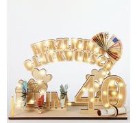 Trahoo-Cadeau D'anniversaire 40 Ans Pour Femme/Homme \U2013 Cadeau D'argent En Bois Avec Guirlande Lumineuse Led, Décoration Diy Pour Fête D'anniversaire Du 40e Anniversaire \U2013 Puzzle 3d Personna