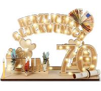 Trahoo-Cadeau D'anniversaire 70 Ans Pour Femme/Homme \U2013 Cadeau En Bois Avec Guirlande Lumineuse Led \U2013 Décoration Diy Pour Fête D'anniversaire 70e Anniversaire \U2013 Puzzle 3d Personnalisabl