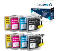 TRAHOO-Cartouche d'encre Compatible LC-1100 LC1100 LC1100BK LC-1100BK LC1100C LC1100M LC1100Y (2Noir 2Cyan 2Magenta 2Jaune) Remplacement pour Brother DCP-J140W/145C/165C/185C/195C/197C/365CN/375CW/38
