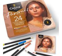 Trahoo-Castle Arts Lot De 24 Crayons De Couleur Dans Une Boîte Métallique Couleurs Parfaites Pour Les Portraits Avec Noyaux De Couleur Lisse, Mélange Et Superposition Idéal Pour Dessiner, Esquisser E