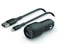 TRAHOO-Chargeur de voiture à deux ports USB (24 W) avec câble Lightning (chargeur de voiture Boost Charge, chargeur de voiture à 2 ports USB ; chargeur de voiture pour iPhone, iPad et AirPods)