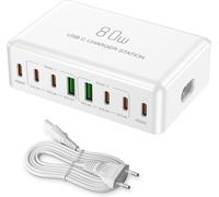 Trahoo-Chargeur Usb C Charge Rapide Chargeur Multiple ¿¿ 80 W Prise Usbc ¿¿ 6 Ports Station De Charge Usb Pour Iphone 16/15 Pro Max/14 Plus/13/12/Samsung, Etc