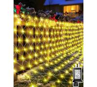 TRAHOO-Christmas Net Lights 12ft x 5ft, 360 LED Outdoor Mesh Lights with 8 Modes, Waterproof Bush String Lights for Home Garden Yard Xmas Decorations Connecable, Timer (Warm White)