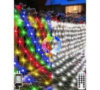 TRAHOO-Christmas Net Lights 9.8ft x 6.6ft, 200 LED Outdoor Mesh Lights with 11 Modes, Waterproof Bush String Lights for Home Garden Yard Xmas Decorations Connecable, Timer (Cool White & Multicolor)