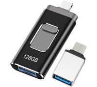 TRAHOO-Clé USB pour iPhone 128Go, Certifiée MFi - Cle USB Lightnning 4 en 1 - Compatible iOS/Android/PC - USB 3.0 Haute Vitesse Branchez et Utilisez - pour Sauvegarde de Photos et Vidéos - Noir