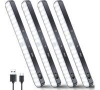 TRAHOO-Closet Lights Motion Sensored, Battery Level Display, Under Cabinet Lights Rechargeable, Dimmable Touch Control, 60 LED Motion Sensor Cabinet Light for Kitchen, Closet, Shelf(4 Pack)