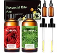Trahoo-Coffret D'huiles Essentielles Avec Huile De Rose (100 Ml) Et Huile D'arbre À Thé (100 Ml), Huiles Essentielles Pures Pour Diffuseurs, Aromathérapie, Bougies, Spa, Cadeaux Pour Femmes