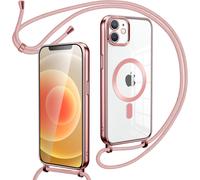 TRAHOO-Collier Coque avec Cordon pour iPhone 12/iPhone 12 Pro,Transparent Réglable Étui Chain Chaine Housse de Souple Silicone Antichoc Etui Bandouliere Laniere pour iPhone 12 Rose-Gold