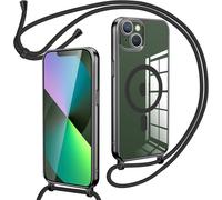 TRAHOO-Collier Coque avec Cordon pour iPhone 13,Transparent Réglable Étui Chain Chaine Housse de Souple Silicone Antichoc Etui mit Bandouliere Laniere pour iPhone 13¿Noir¿