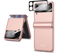 TRAHOO-Compatible avec Coque Galaxy Z Flip 4, [Protection à Charnière] [Protecteur d'écran Arrière] Coque de Protection en PC Rigide pour Samsung Galaxy Z Flip 4 (Rosé)