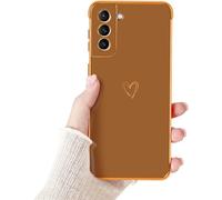 TRAHOO-Coque Compatible avec Samsung Galaxy S21 Plus 5G Etui pour Filles Femmes,Mignon Motif Coeur d'amour Housse Bord Placage Doré Silicone Antichoc Housse de Protection pour Samsung S21 Plus¿Brun
