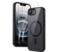Trahoo-Coque Magn¿¿Tique Pour Iphone 16e Avec 2 Pi¿¿Ces Verre Tremp¿¿, Compatible Avec Magsafe ¿¿Tui Mince Antichoc Anti-Jaunissement, Cadre En Tpu Mat Et Dos Transparent Anti-Rayures, Noir