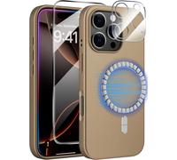 TRAHOO-Coque Magnétique pour iPhone 16 Pro Max SiliconeCompatible avec MagSafeHousse avec Verre trempé e Protection CameraUltra Fine Antichoc Protection étui pour iPhone 16 ProMax CaseSable