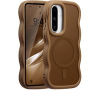 TRAHOO-Coque Magnétique pour Samsung Galaxy A36/A56 5G, Wave Frame Étui en Silicone Liquide avec Recharge sans Fil, Housse de Protection Antichoc Souple Bumper Cover Flip Case, Marron