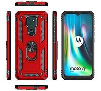 Trahoo-Coque Motorola Moto G9 Play/Moto E7 Plus/G9, + Verre Trempé, Étui De Protection Soft Tpu + Pc, Heavy Duty, Slim Dual Layer Protective Housse Etui Coque Avec Support De Bague En Métal, Bleu