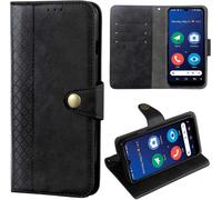 TRAHOO-Coque pour Doro 8200/8100/8100 Plus, TPU Antichoc Interne et Premium Flip PU Étui de Protection avec Emplacements Cartes[Fermeture Magnétique][Fonction Support] - Noir