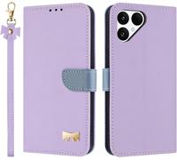 TRAHOO-Coque pour Fairphone 6, PU Cuir Flip Étui Anti-Chocs TPU Protéger Housse, Emplacement pour Carte & Support Fonction, avec Cordon -Violet