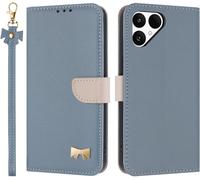 TRAHOO-Coque pour Fairphone 6, PU Cuir Flip Étui Anti-Chocs TPU Protéger Housse, Emplacement pour Carte & Support Fonction, avec Cordon -Bleu