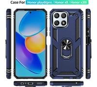 Trahoo-Coque Pour Huawei Honor X8 4g/Honor X30i/Honor Play 6t Pro +Verre Trempé,Étui De Protection Soft Tpu/Pc Heavy Duty Dual Layer Protective Housse Etui Coque Avec Support De Bague En Métal,Bleu