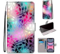 TRAHOO-Coque pour iPhone 11, Étui en Cuir PU Portefeuille avec Fentes pour Cartes, Fonction Kickstand, Anti Rayures, Pic:26, Feuille, Unisex, 6.1