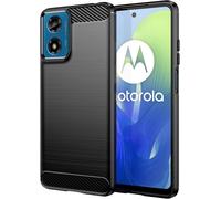 TRAHOO-Coque pour Motorola Moto G24 / E14 / G04 / G04s, Housse Premium TPU Souple Texture Fibre de Carbone Etui Protection Téléphone Antichoc, Anti-Rayures, Anti-Dérapante, Silicone Case Bumper, Noir