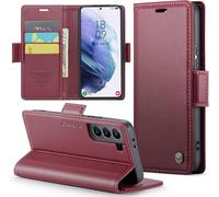 Trahoo-Coque Pour Samsung S21 Étui Portefeuille Cover En Cuir Pu Wallet Avec Cartes Magnétique Et Rfid Protection Antivol Folio Housse Samsung Galaxy S21 Case, Vin Rouge