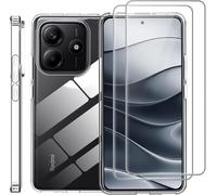 Trahoo-Coque Pour Xiaomi Redmi Note 14 5g Avec 2 Protection D'écran En Verre Trempé,Transparent Étui De Silicone Antichoc, Clair Mince Souple Tpu Bumper Housse - Transparent