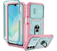 TRAHOO-Coque Samsung A16 Antichoc¿avec 2*Verre Trempé+Full Protection Caméra Coulissante¿ Support 360° Rotatif Militaire PC Dur Renforcée Armor Bumper Housse Etui,pour Samsung Galaxy A16 5G/4G,Vert