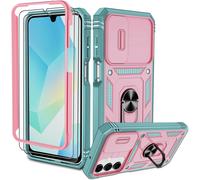 TRAHOO-Coque Samsung A16 Antichoc¿avec 2*Verre Trempé+Full Protection Caméra Coulissante¿Support 360° Rotatif Militaire PC Dur Renforcée Armor Bumper Housse Etui,pour Samsung Galaxy A16 5G/4G ,Vert r