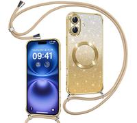 TRAHOO-Couqe Magnétique pour iPhone 16 Plus Con Cordon, Compatible avec MagSafe, Brillant Glitter Pailleté Antichoc Durable Résistante Etui Housse pour iPhone 16 Plus Bumper, Or