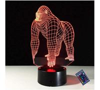 Trahoo-Créatif 3d Gorille Nuit Lampe 16 Couleurs Changeantes Puissance Usb Télécommande Contact Switch Lampe Décorative Illusion Optique Led Lampe De Table Anniversaire Noël Cadeau Enfants Jouets