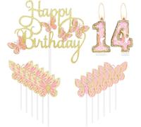 Trahoo-Décorations De Gâteau D'anniversaire En Forme De Papillon Pour 14e Anniversaire - Numéro 14 - Or Rose - Pour Décoration De Gâteau D'anniversaire De Fille - Pour Fête Sur Le Thème Des Papillons