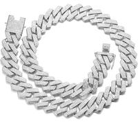 Trahoo-Diamond Gold Chain For Men Iced Out,20mm Rhombus Lightning Three Row Diamonds 18k Real Gold Plated/Platinum White Gold Finish Necklace,Full Cz Diamond Cut Prong Set,Gift For Him
