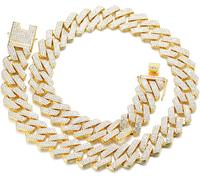 Trahoo-Diamond Gold Chain For Men Iced Out,20mm Rhombus Lightning Three Row Diamonds 18k Real Gold Plated/Platinum White Gold Finish Necklace,Full Cz Diamond Cut Prong Set,Gift For Him